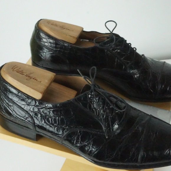 Salvatore Ferragamo Black Cap Toe Alligator Crocodile Dress Shoes Sz 10D main image 4